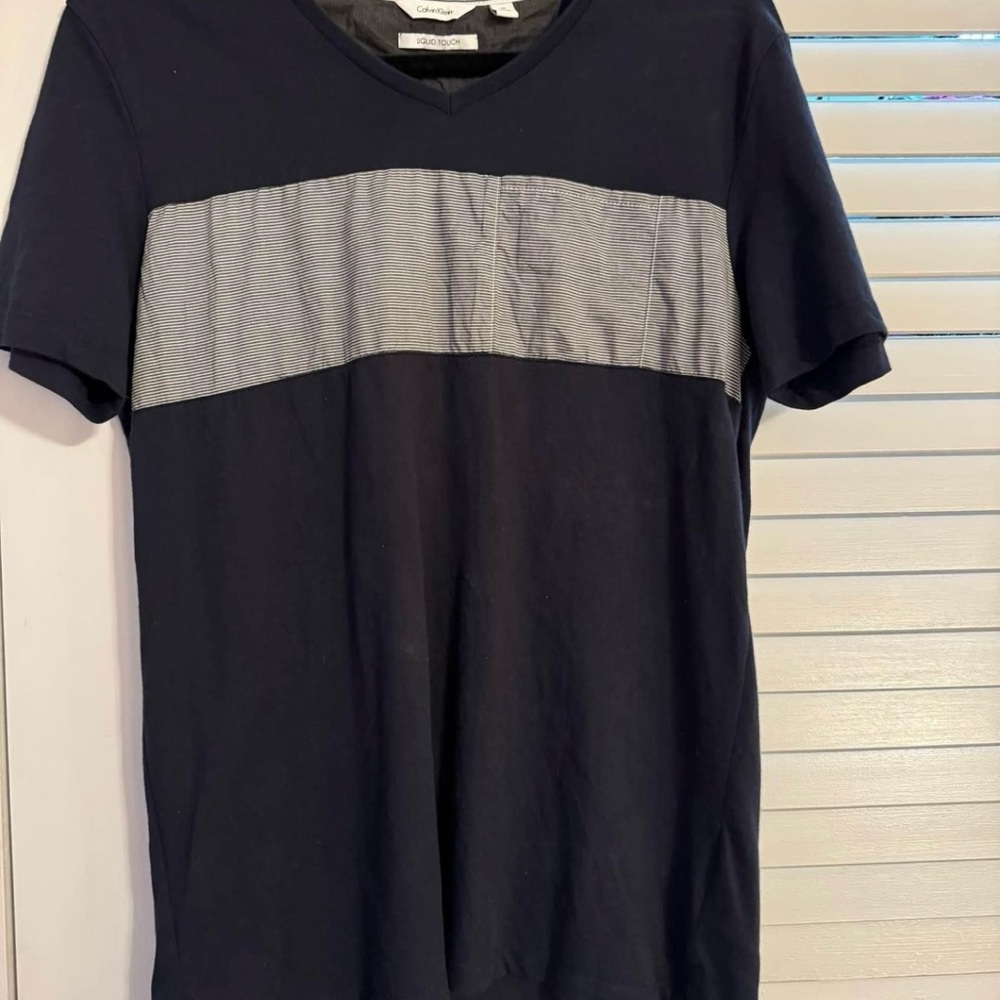 Calvin Klein Blue and Gray Short Sleeve Tee